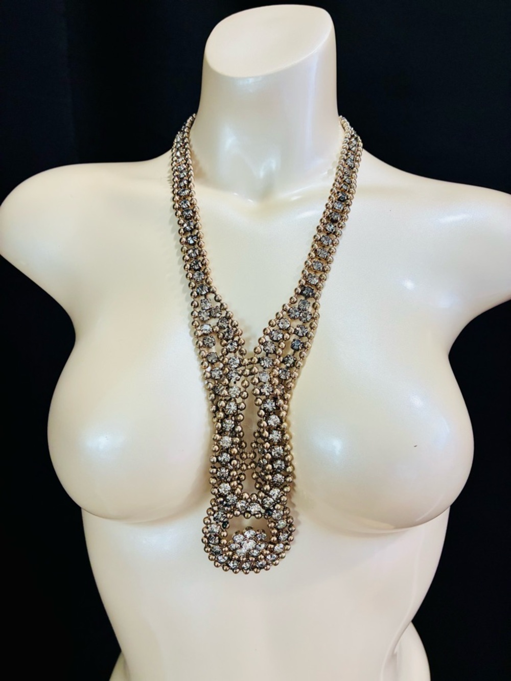 Source Unknown Gold-Tone and Clear Crystal Statement Necklace